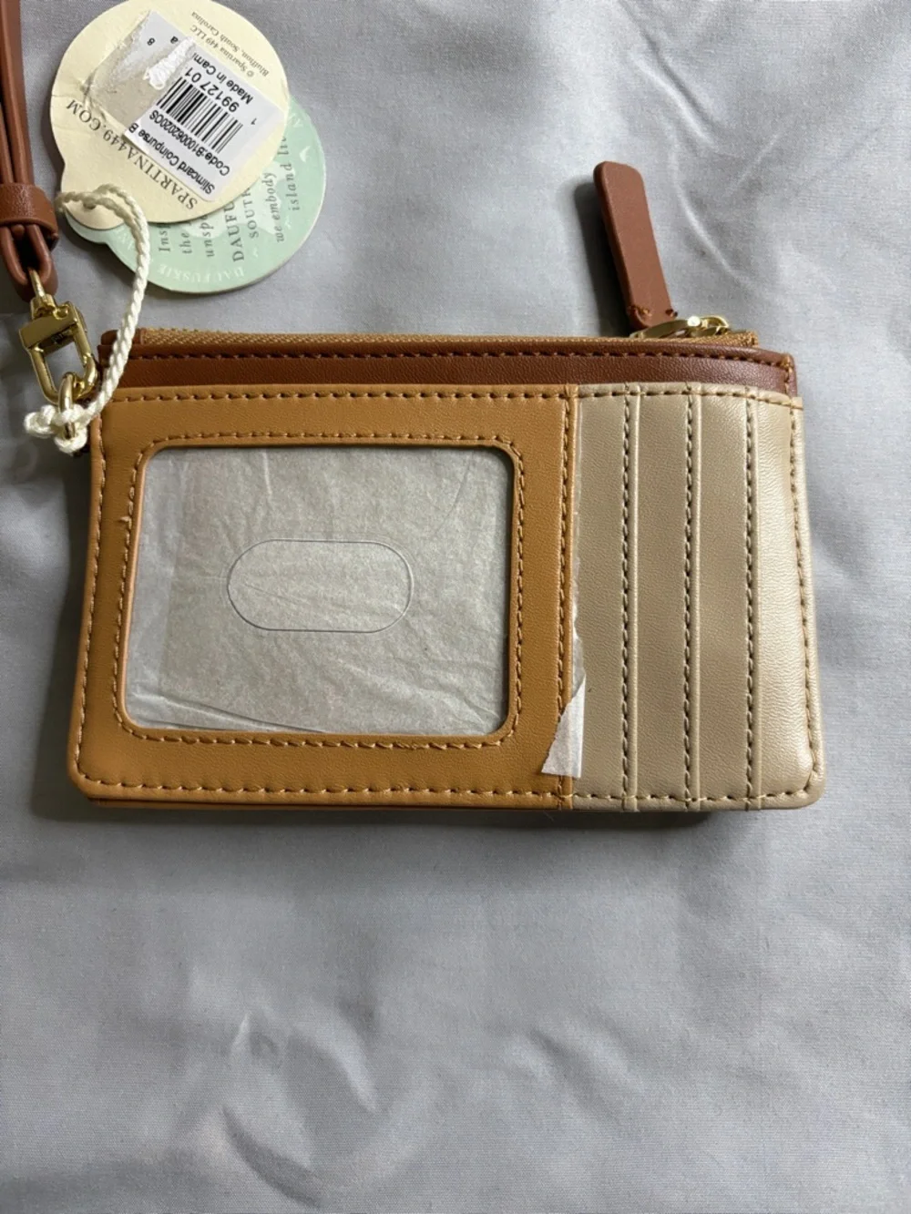 Spartina 449 Two-Tone Tan and Cream Leather Wristlet Card Case